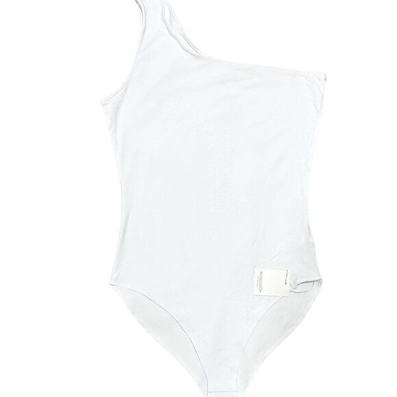 NEW MANGOPOP Women's One Shoulder Sleeveless Tank Top Bodysuit White - Picture 6 of 6